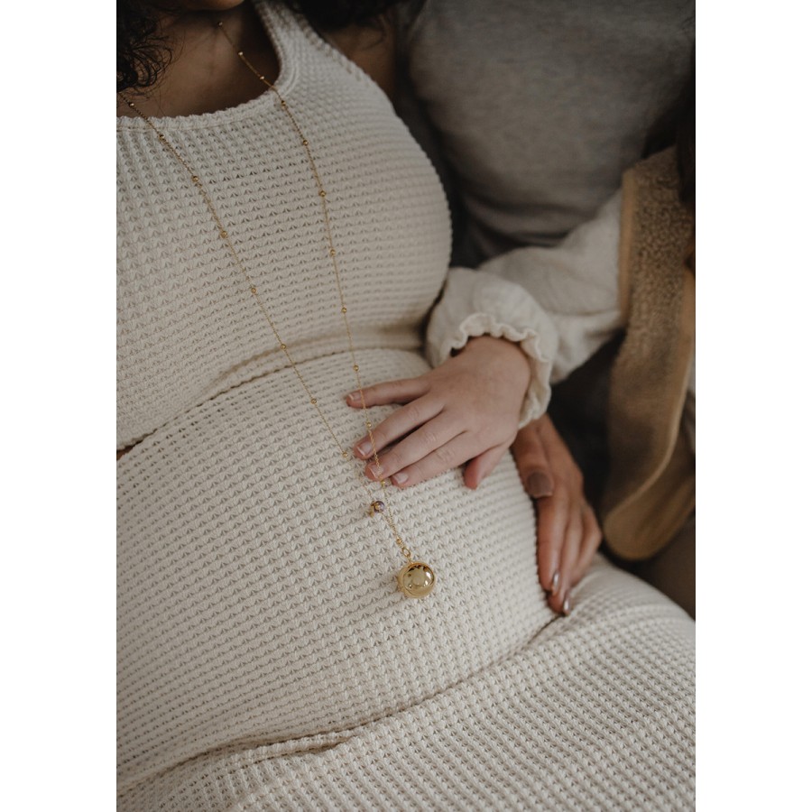 Proud Mama Μενταγιόν Εγκυμοσύνης Bola Olivia Gold Chain Αμέθυστος