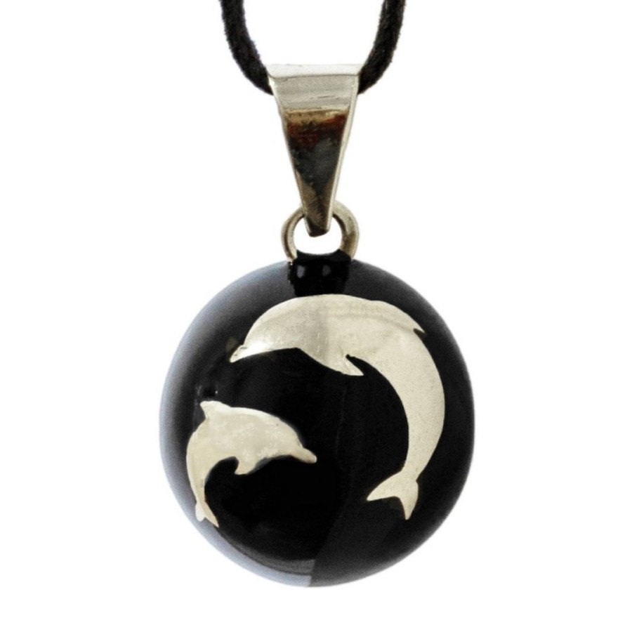 Bola Μελωδικό Μενταγιόν Εγκυμοσύνης Black With Silver Dolphins