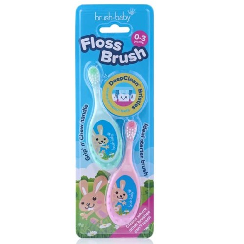 Brush-Baby FlossBrush Οδοντόβουρτσα & Μασητικό 2σε1 2τμχ. Ροζ-Τιρκουάζ 0-3 ετών