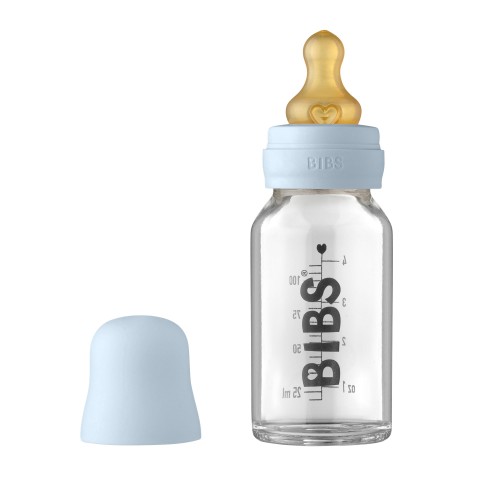 BIBS Μπιμπερό Γυάλινο 0m+ με Θηλή Latex 110ml Baby Blue