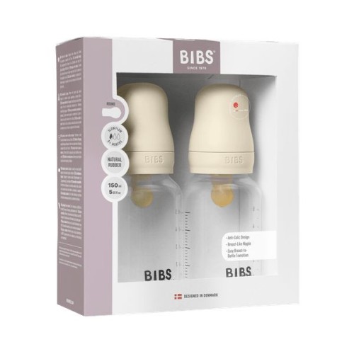 BIBS Σετ 2 Πλαστικά Μπιμπερό 150ml με Θηλή Latex Ivory