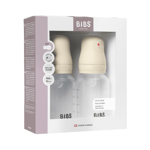 BIBS Σετ 2 Πλαστικά Μπιμπερό 150ml με Θηλή Σιλικόνης Αργής Ροής Ivory