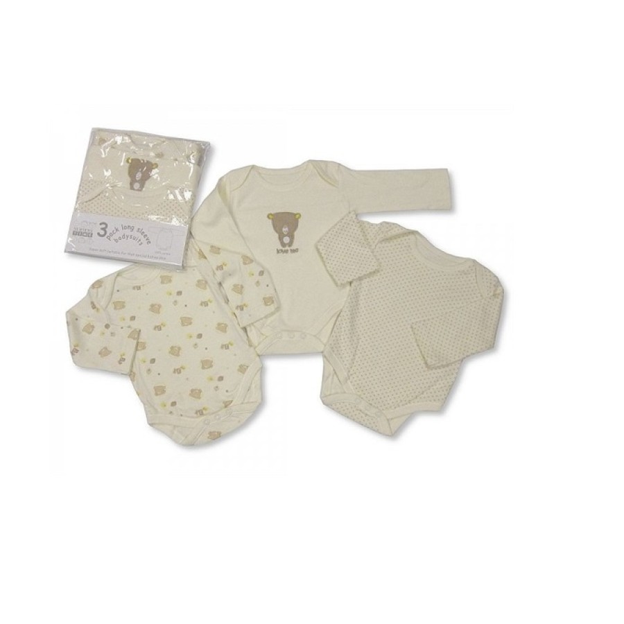 Κορμάκια 3 τμχ μακρύ μανίκι BW-602 μπεζ της nursery time
