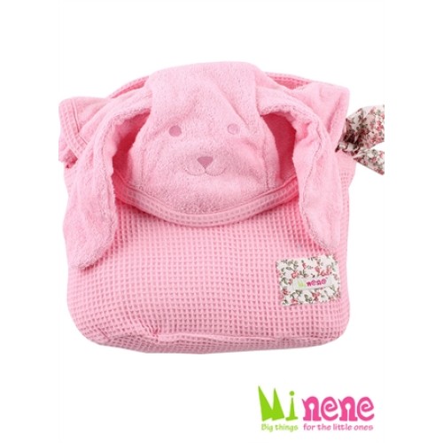 Minene πετσέτα με κουκούλα-CUDDLY TOWEL MINENE (ΠΕΤΣΕΤΑ 2 ΣΕ 1) –ΡΟΖ 30007