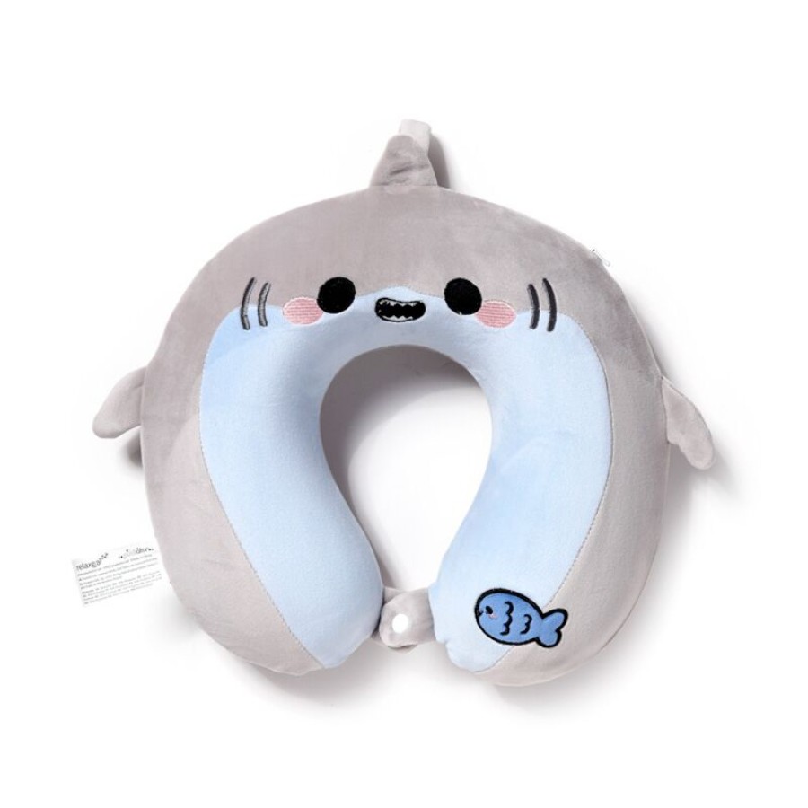 Παιδικό Μαξιλάρι Ταξιδίου Memory Foam Shark Plush Γκρι-Γαλάζιο Puckator