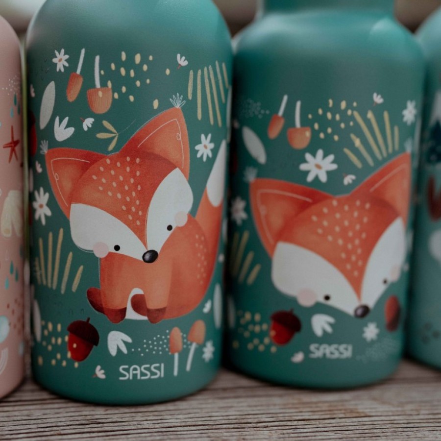 Sassi Ανοξείδωτο Παιδικό Μπουκάλι με Καλαμάκι Crunchy the Fox 500ml
