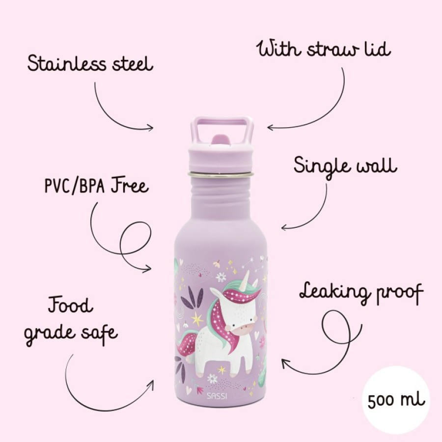 Sassi Ανοξείδωτο Παιδικό Μπουκάλι με Καλαμάκι Sparkly the Unicorn 500ml