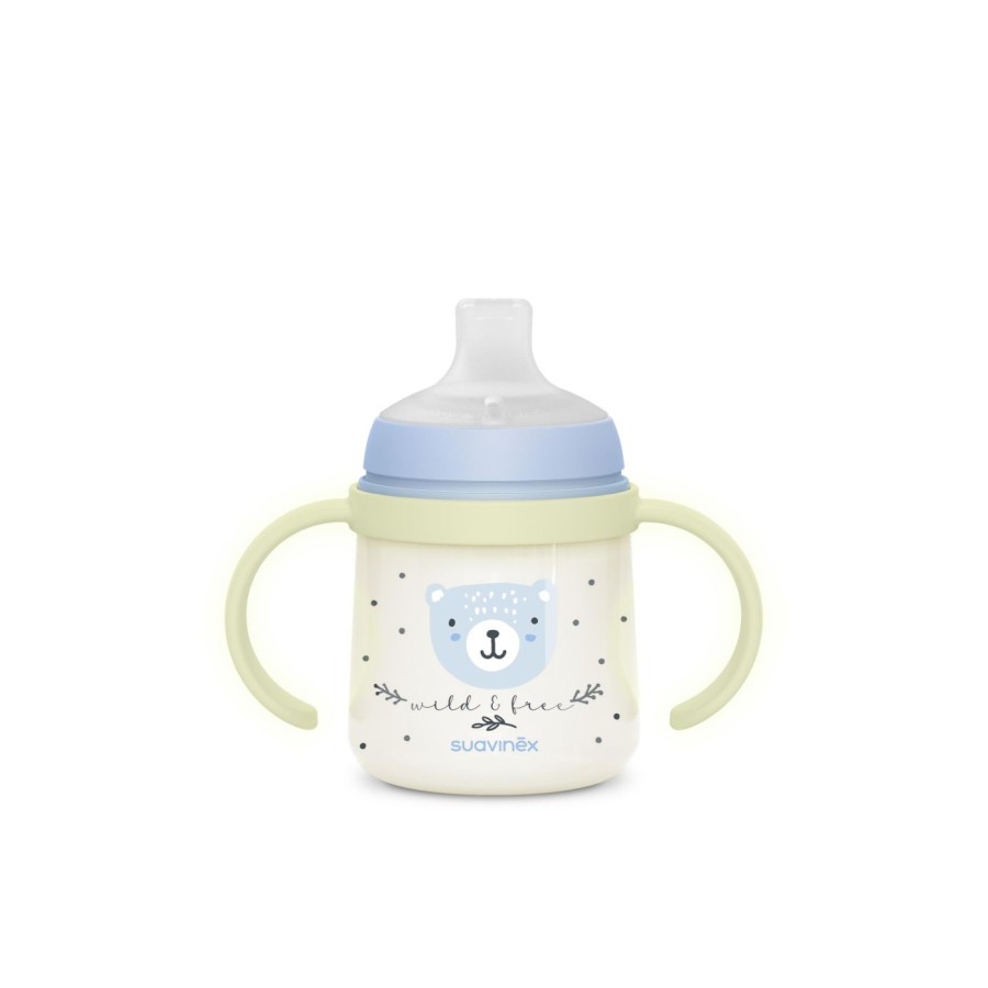 Εκπαιδευτικό Mπιμπερό με Λαβές Suavinex Night&Day Anti-Colic 150ml Wild Blue 6m+