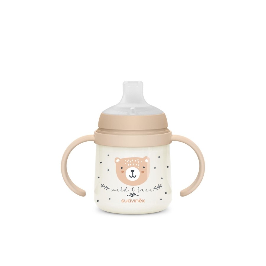 Εκπαιδευτικό Mπιμπερό με Λαβές Suavinex Night&Day Anti-Colic 150ml Wild Brown 6m+