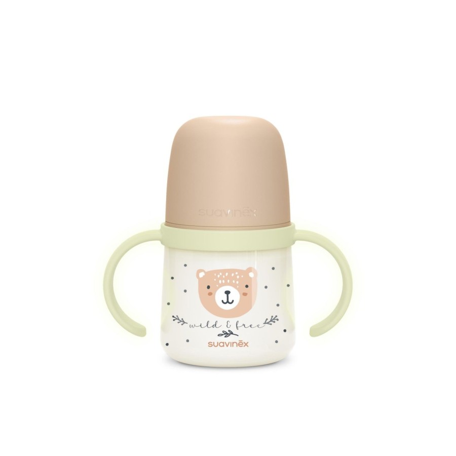 Εκπαιδευτικό Mπιμπερό με Λαβές Suavinex Night&Day Anti-Colic 150ml Wild Brown 6m+