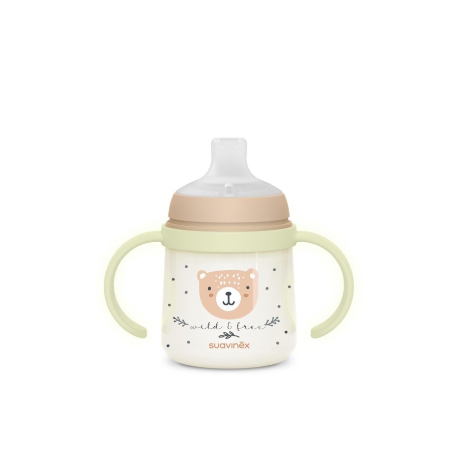 Εκπαιδευτικό Mπιμπερό με Λαβές Suavinex Night&Day Anti-Colic 150ml Wild Brown 6m+