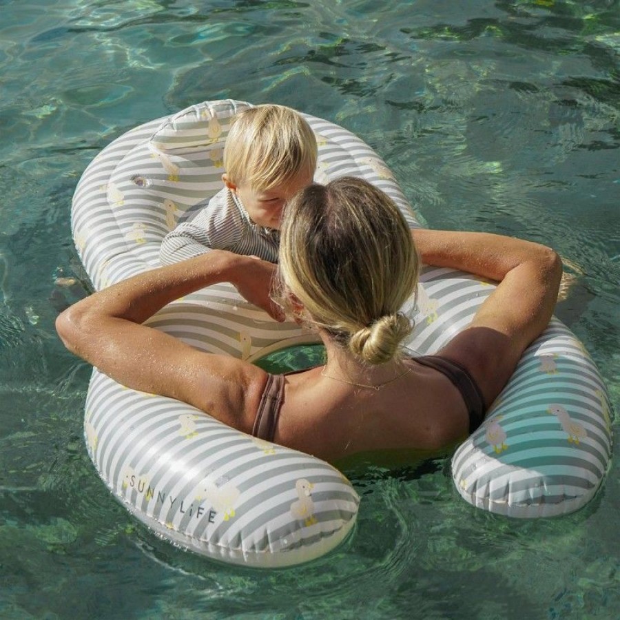 SunnyLife Φουσκωτό Σωσίβιο Διπλό για Μωρό &amp;amp; Ενήλικα Duck Sage Stripe