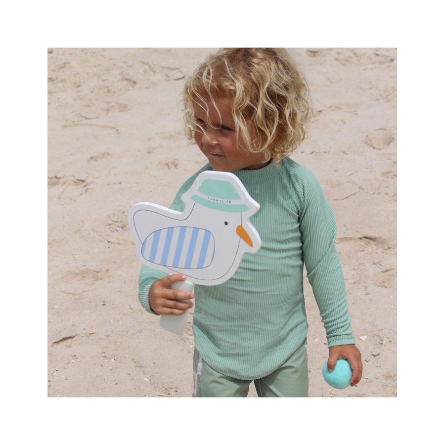 SunnyLife Παιδικές Ρακέτες Παραλίας Velcro με 2 Μπαλάκια Sid the Seagull Blue Stripe