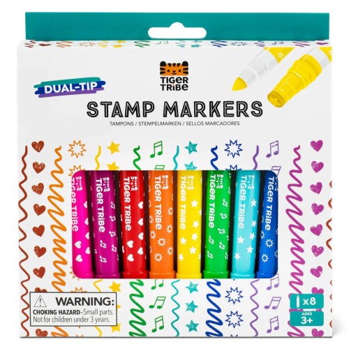 Tiger Tribe Dual-Tip Σετ 8 Μαρκαδόροι με Σφραγίδα Stamp Makers