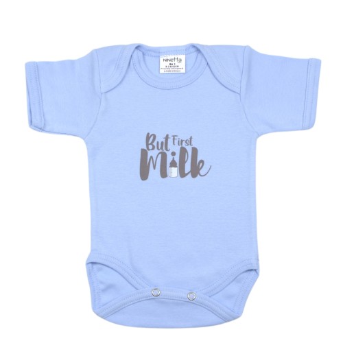 Ninetta Bebe Εσώρουχο Κορμάκι Κοντομάνικο Σιέλ But First Milk 55BL-2