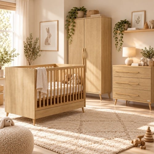 Casababy Elia Oak Σετ Βρεφικού Δωματίου με Κρεβάτι, Συρταριέρα & Ντουλάπα