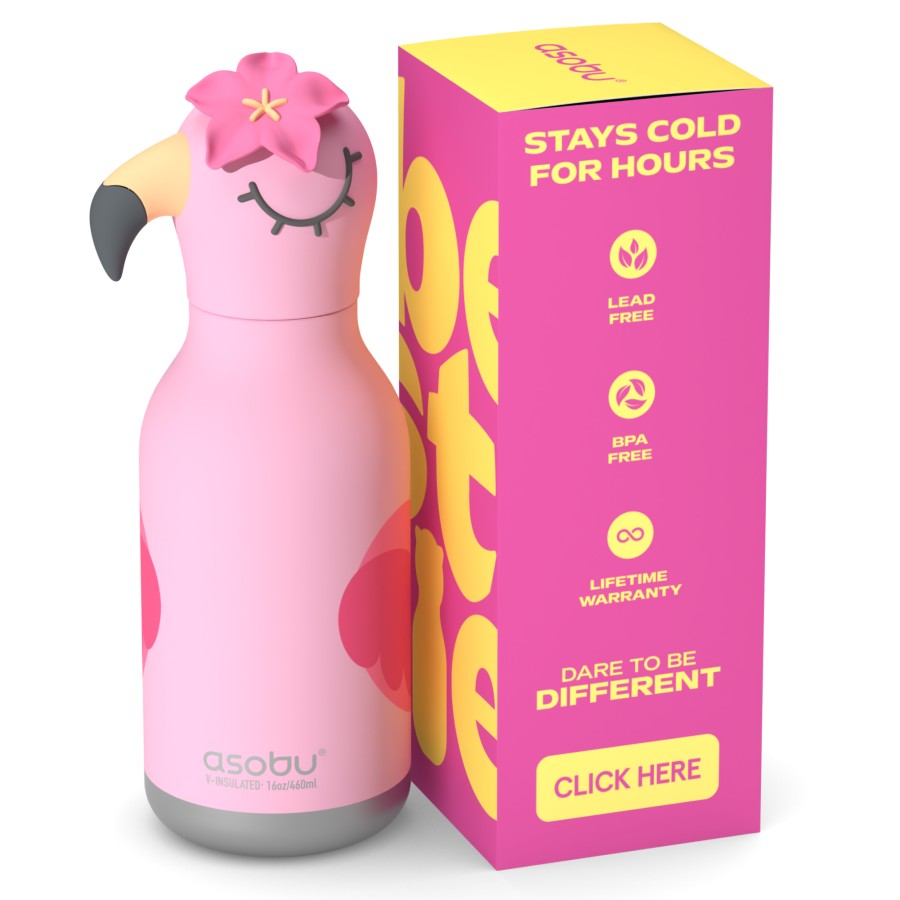 Παιδικό Μπουκάλι Θερμός με Καλαμάκι 460ml ASOBU Bestie Flamingo