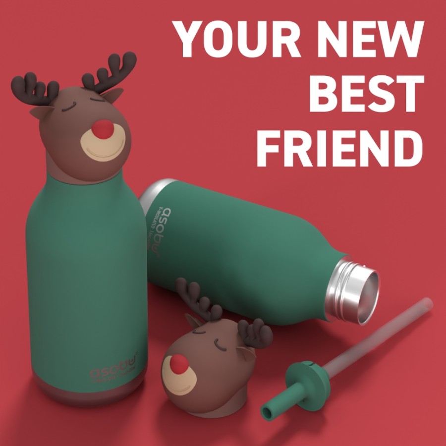 Παιδικό Μπουκάλι Θερμός με Καλαμάκι 460ml ASOBU Bestie Reindeer