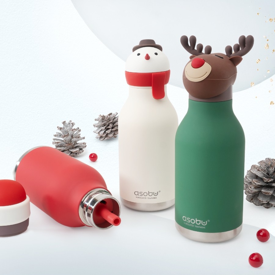 Παιδικό Μπουκάλι Θερμός με Καλαμάκι 460ml ASOBU Bestie Santa