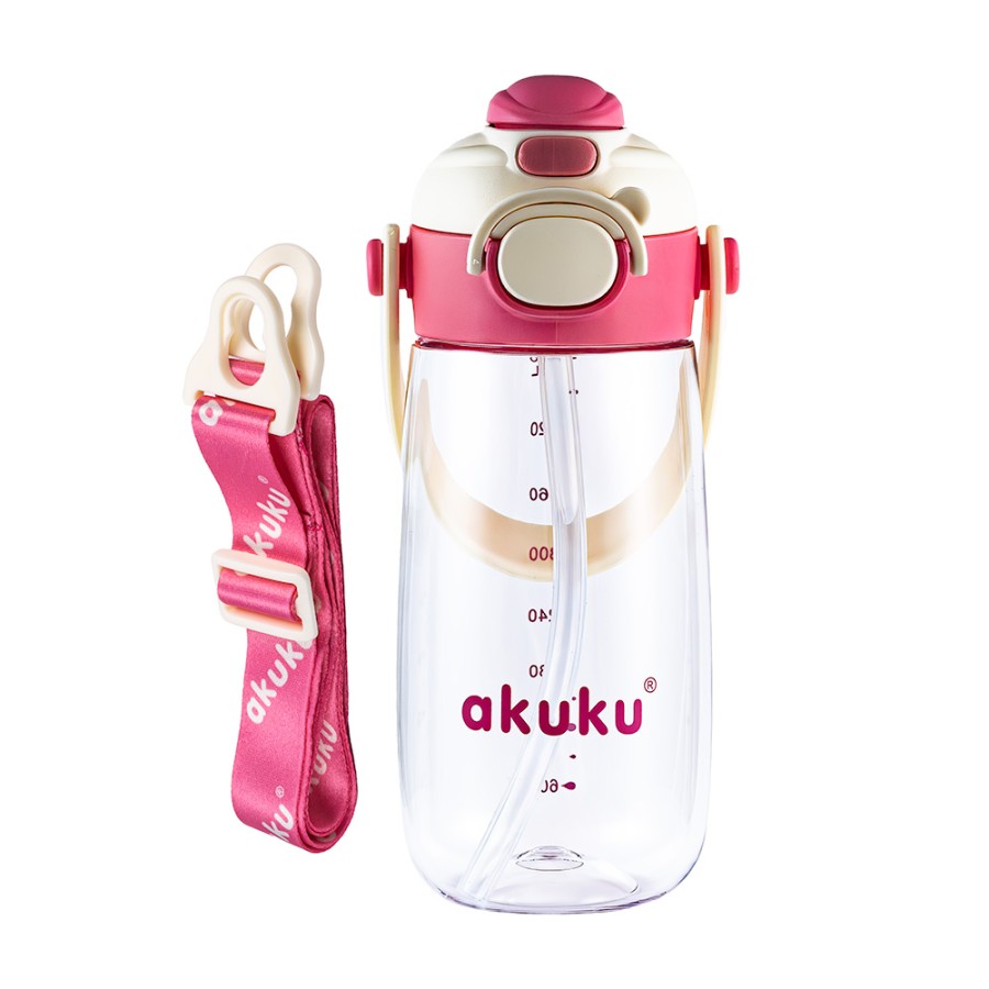 akuku – Παγούρι Tritan Nερού 480 ml Mε Kαλαμάκι - ΡΟΖ