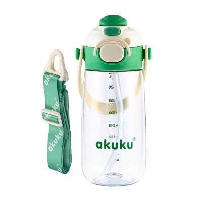 akuku – Παγούρι Tritan Nερού 480 ml Mε Kαλαμάκι - Πράσινο