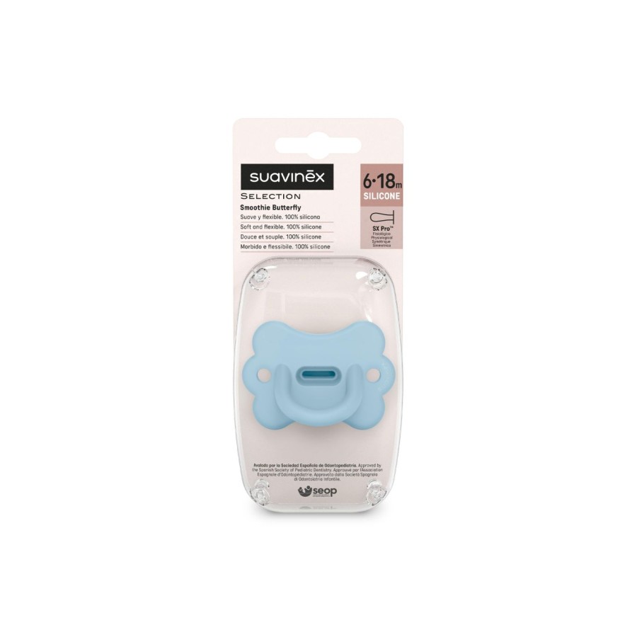 Πιπίλα Φυσιολογική SX PRO BUTTERFLY Όλο Σιλικόνη 6-18m Infinity Blue Colour Essense Suavinex
