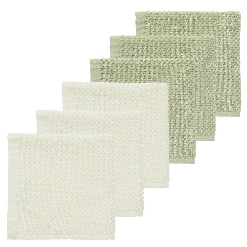 Βρεφικές Λαβέτες Πετσετέ Βαμβακερές 30x30 cm Meyco Popcorn – Natural/Soft Olive, Σετ 6 Τεμαχίων