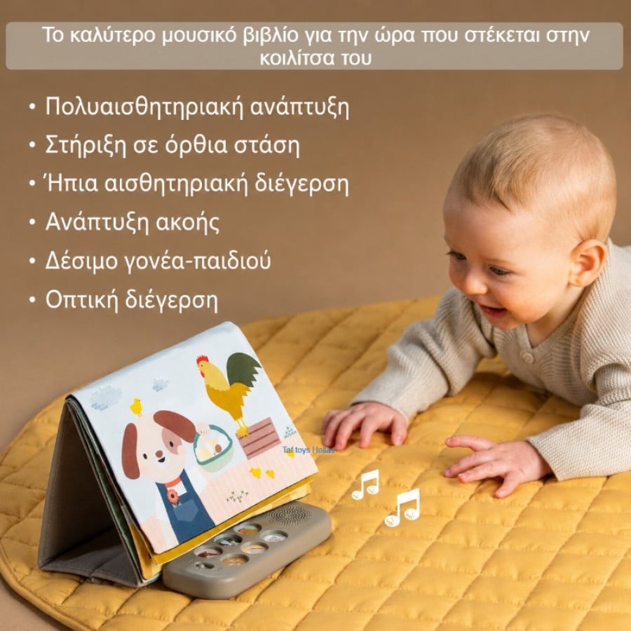 Μουσικό βιβλίο δραστηριοτήτων για tummy time – Taf Toys Farm Musical Tummy Time Book