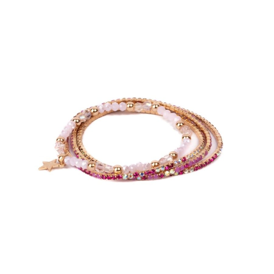 Παιδικό Σετ 4 Βραχιόλα Boutique Glam Χρυσό-Φούξια Αστέρι