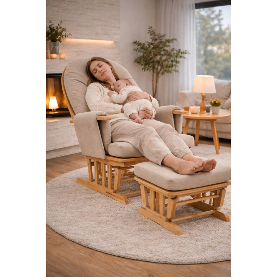 Πολυθρόνα Θηλασμού Sofia Natural της NeoNato με ρυθμιζόμενη πλάτη και σκαμπό.