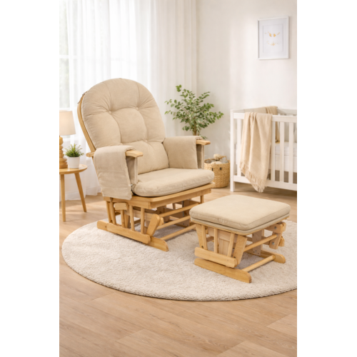Πολυθρόνα Θηλασμού Sofia Natural της NeoNato με ρυθμιζόμενη πλάτη και σκαμπό.