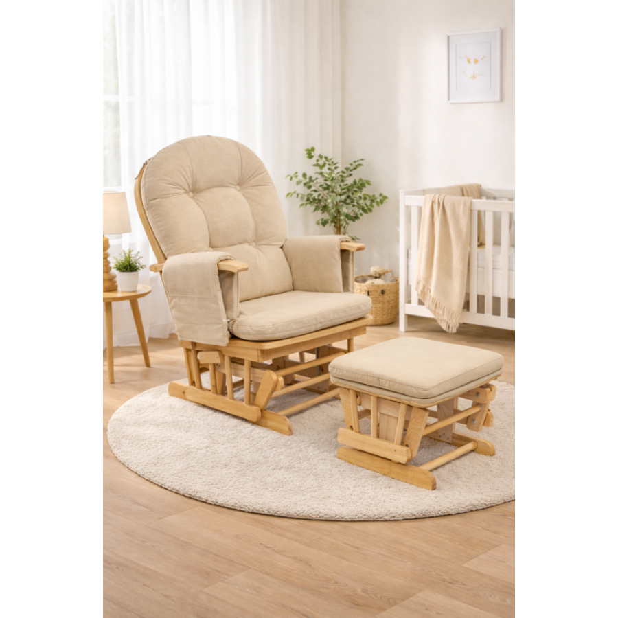 Πολυθρόνα Θηλασμού Sofia Natural της NeoNato με ρυθμιζόμενη πλάτη και σκαμπό.