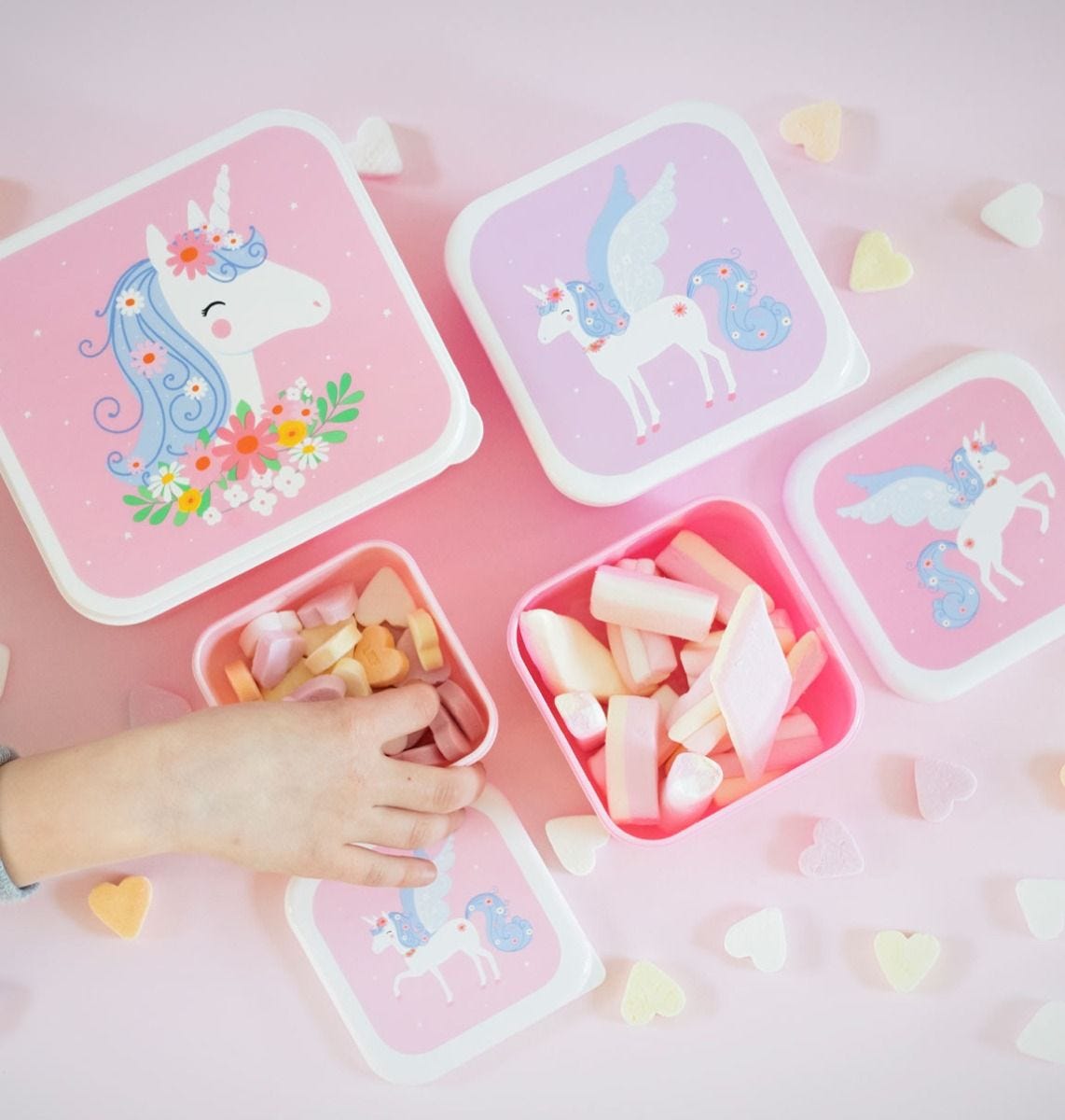 A little lovely company Σετ 4 δοχεία Φαγητού Lunch & Snack Box Unicorn SBSEUN22 - 1