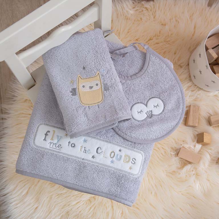 Funna Baby Σετ 3τμχ. Βρεφικές Πετσέτες & Σαλιάρα Owlet Μωβ - 1