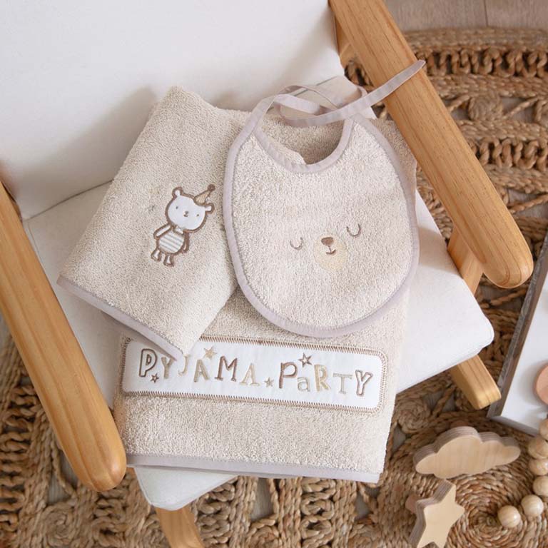 Funna Baby Σετ 3τμχ. Βρεφικές Πετσέτες & Σαλιάρα Pyjama Μπεζ - 1