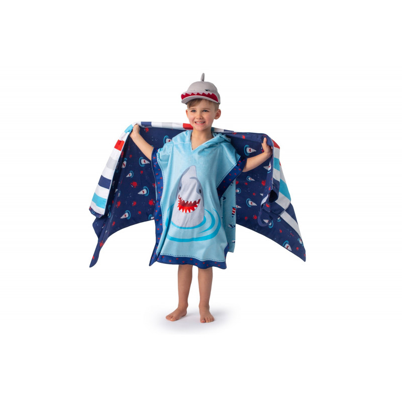 FlapJackKids Baby Πόντσο Διπλής Όψης UPF50+ Καρχαρίας/Ναυτικό - 1
