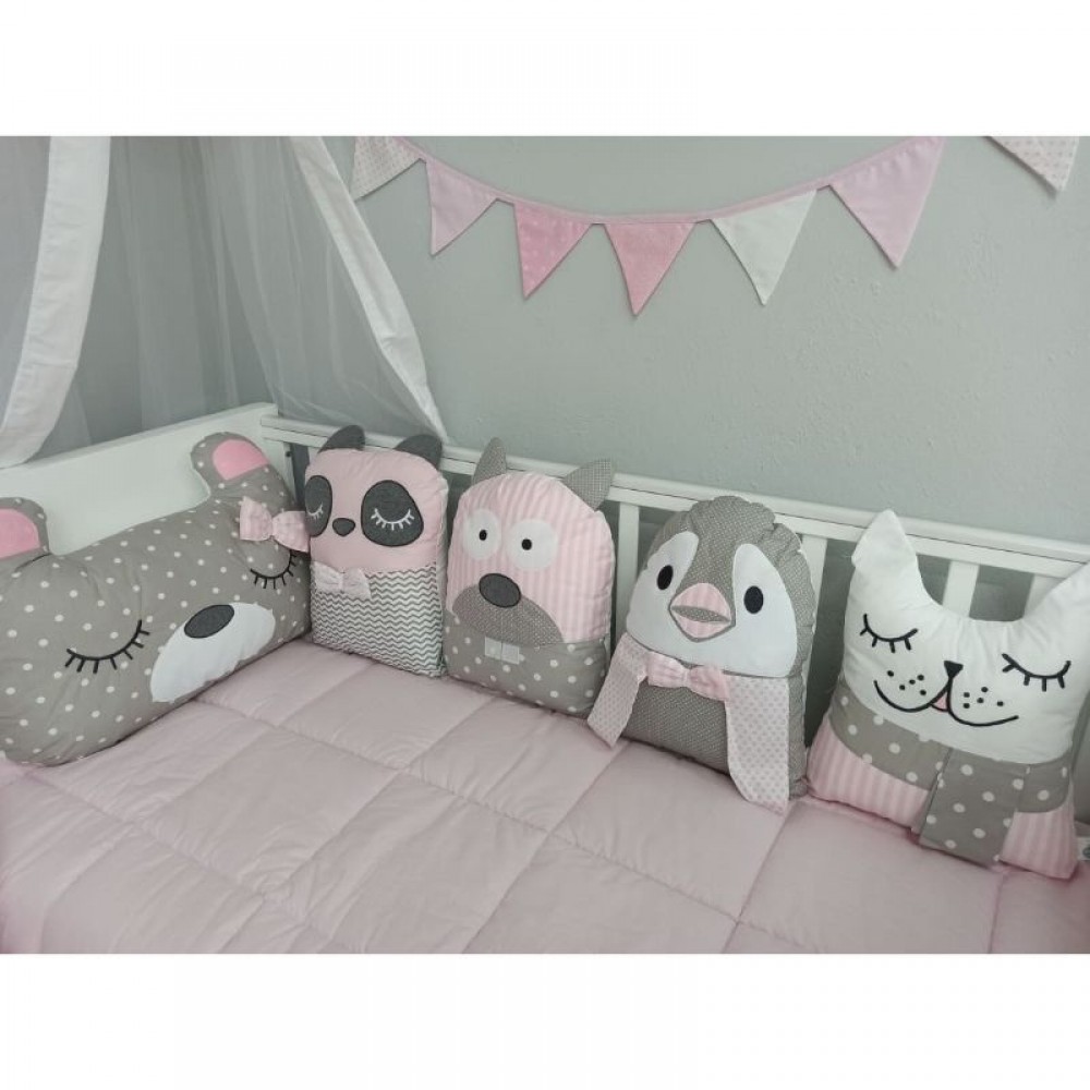 Baby Star Πάντα Κούνιας Σετ 5τμχ Tiny Friends Ροζ 40x185cm - 1