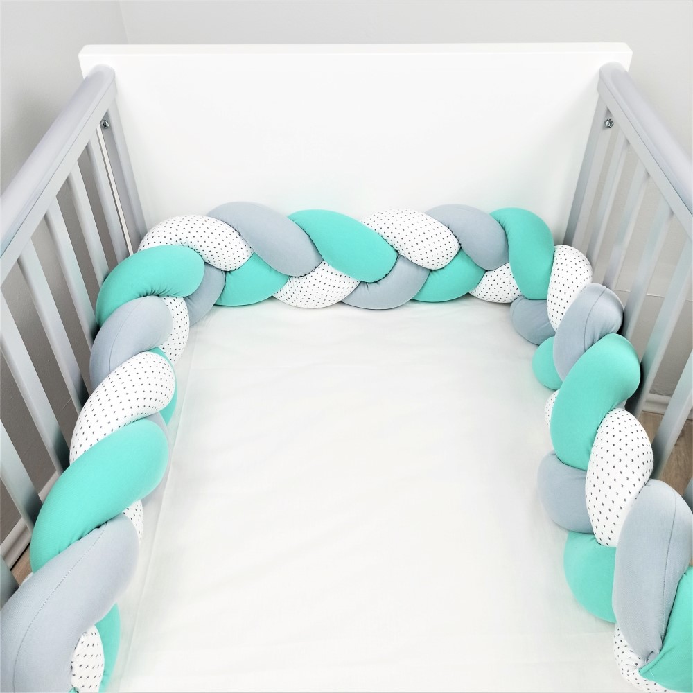 Baby Star Πάντα Πλεξούδα Κρεβατιού Μέντα-Γκρι-Αστεράκια 200εκ.Χ 20εκ - 1