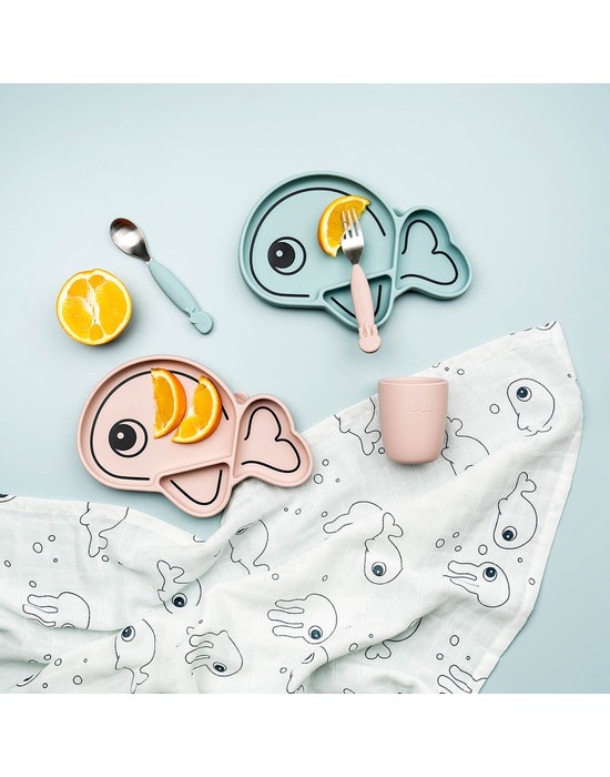 Done By Deer Σετ Κουτάλι & Πιρούνι με Λαβή Σιλικόνης Sea Friends Μπλε - 1