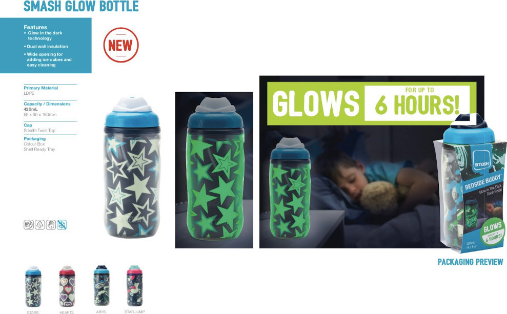 Smash Glow in the Dark! Παγούρι Φωσφοριζέ Space 420ml - 1