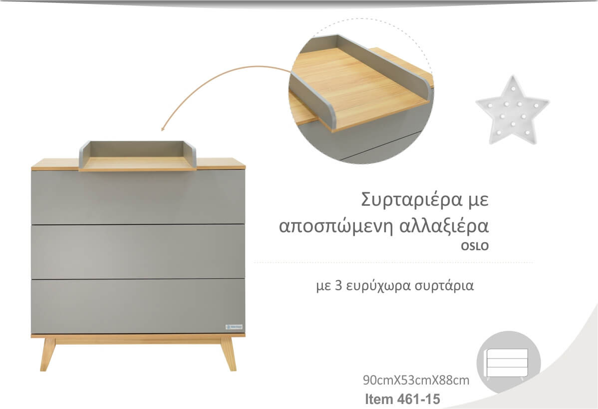 Bebe Stars Συρταριέρα-Αλλαξιέρα Oslo 90x53x88εκ. - 2