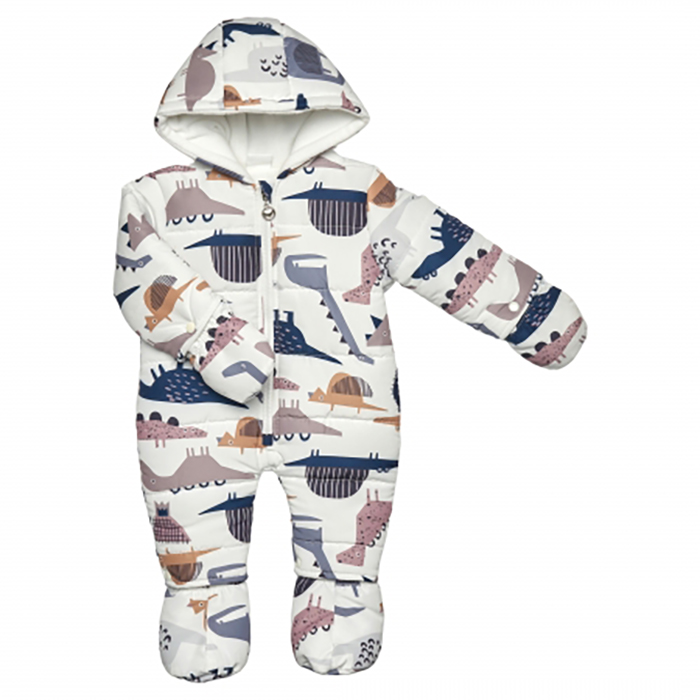 Just-Too-Cute Βρεφική Αδιάβροχη Φόρμα Εξόδου Λευκό-Dino Pattern 9237 - 1