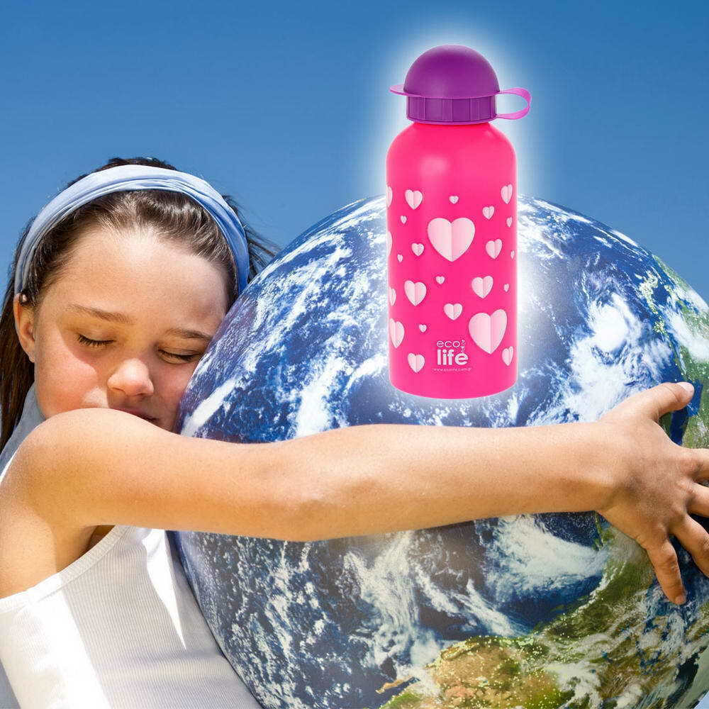 Ecolife Παιδικό Ανοξείδωτο Παγούρι 500ml Hearts Pink - 1