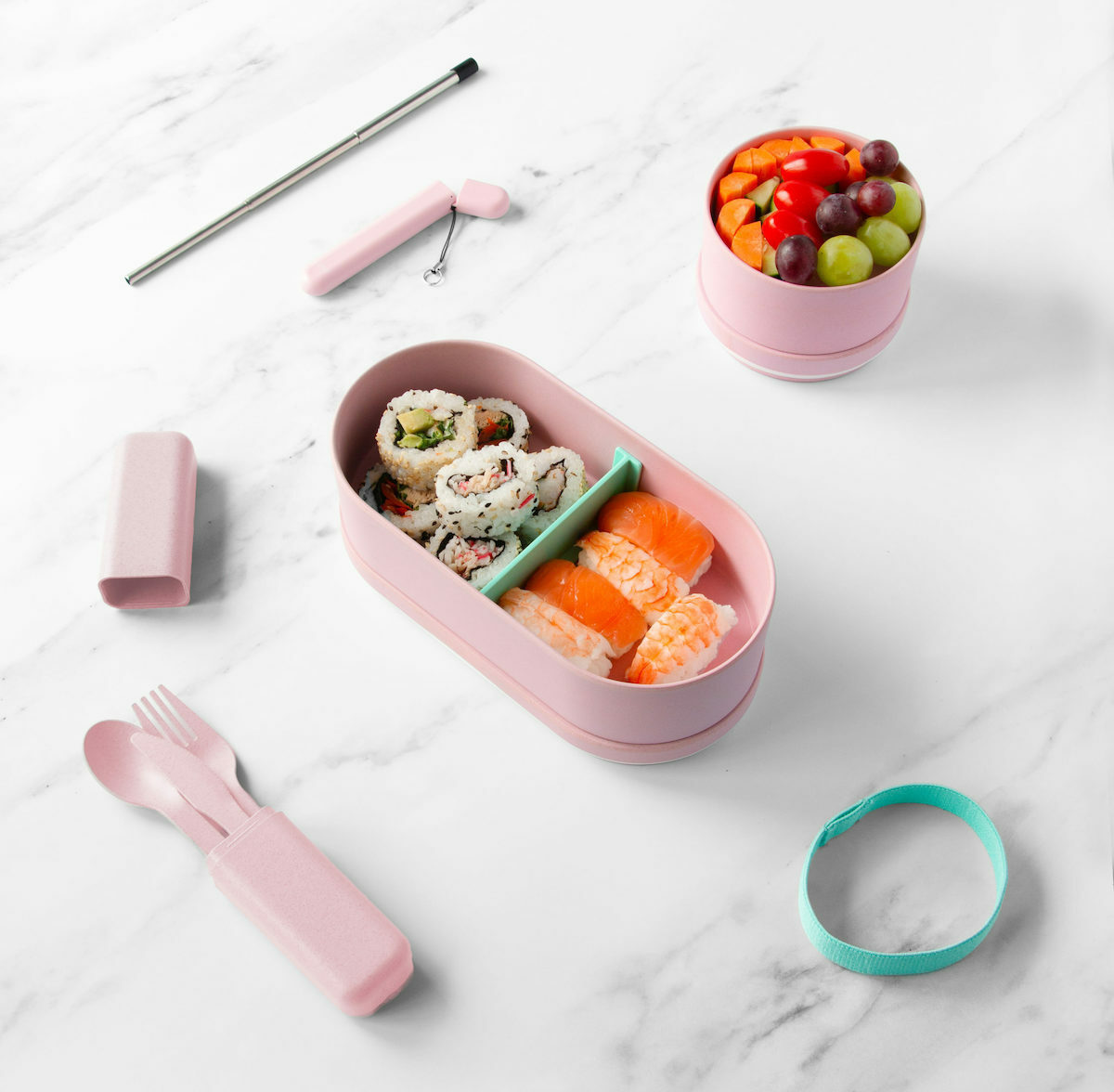 Lund London Bento Δοχείο Φαγητού Μπαμπού Ροζ 650ml - 1