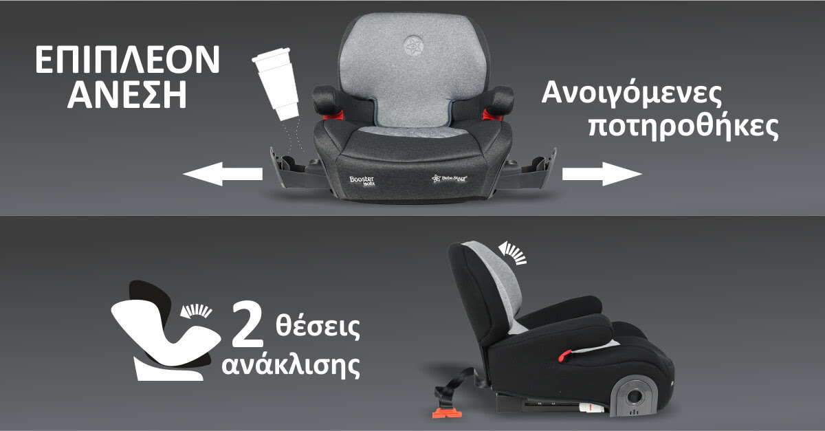 Bebe Stars Παιδικό Κάθισμα Αυτοκινήτου Booster 22-36kg Με Isofix Black - 2