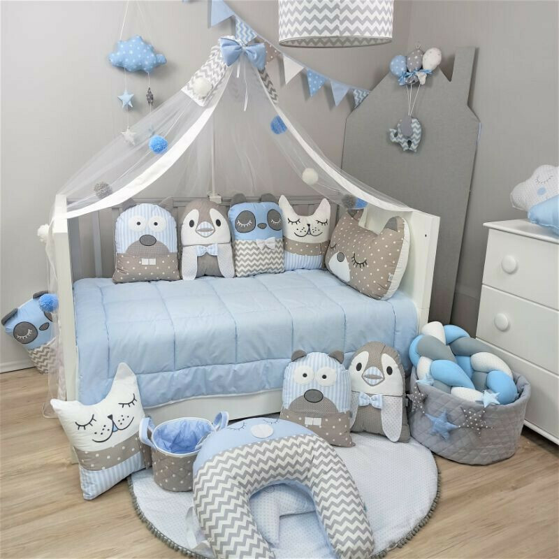Baby Star Πάντα Κούνιας Σετ 5τμχ Tiny Friends Σιέλ 40x185cm - 1