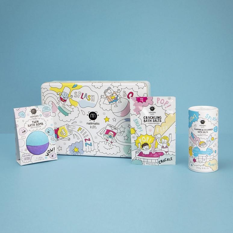 Nailmatic Σετ μπάνιου με Blue Foaming salt, Twin Bath Bomb & Pink Crackling Salt - 1