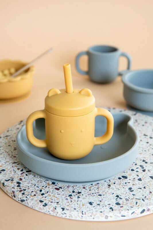 Petit Monkey Ποτηράκι Σιλικόνης με Καλαμάκι Ochre 175ml - 1