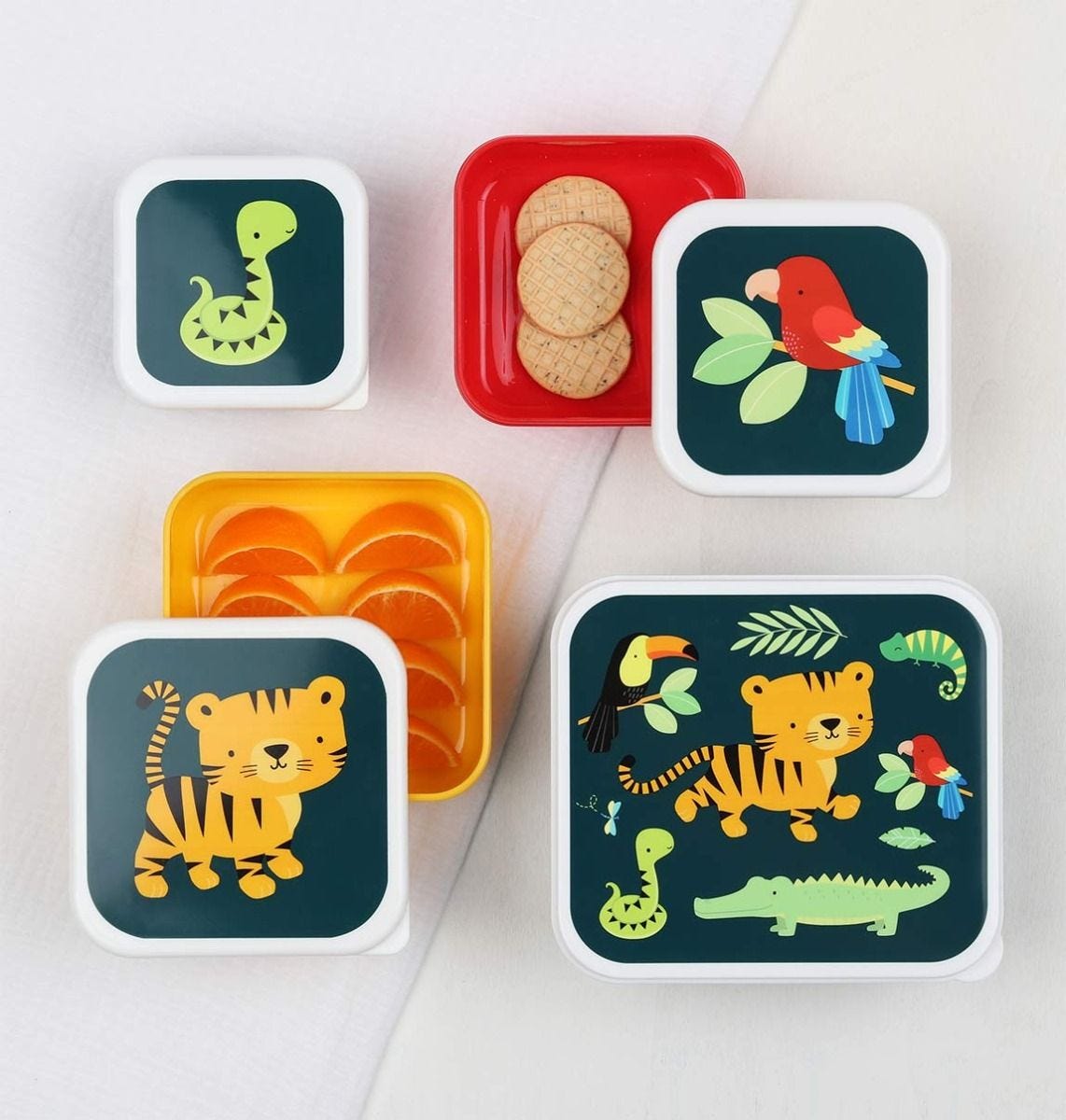 A little lovely company Σετ 4 δοχεία Φαγητού Lunch & Snack Box Jungle Tiger - 1