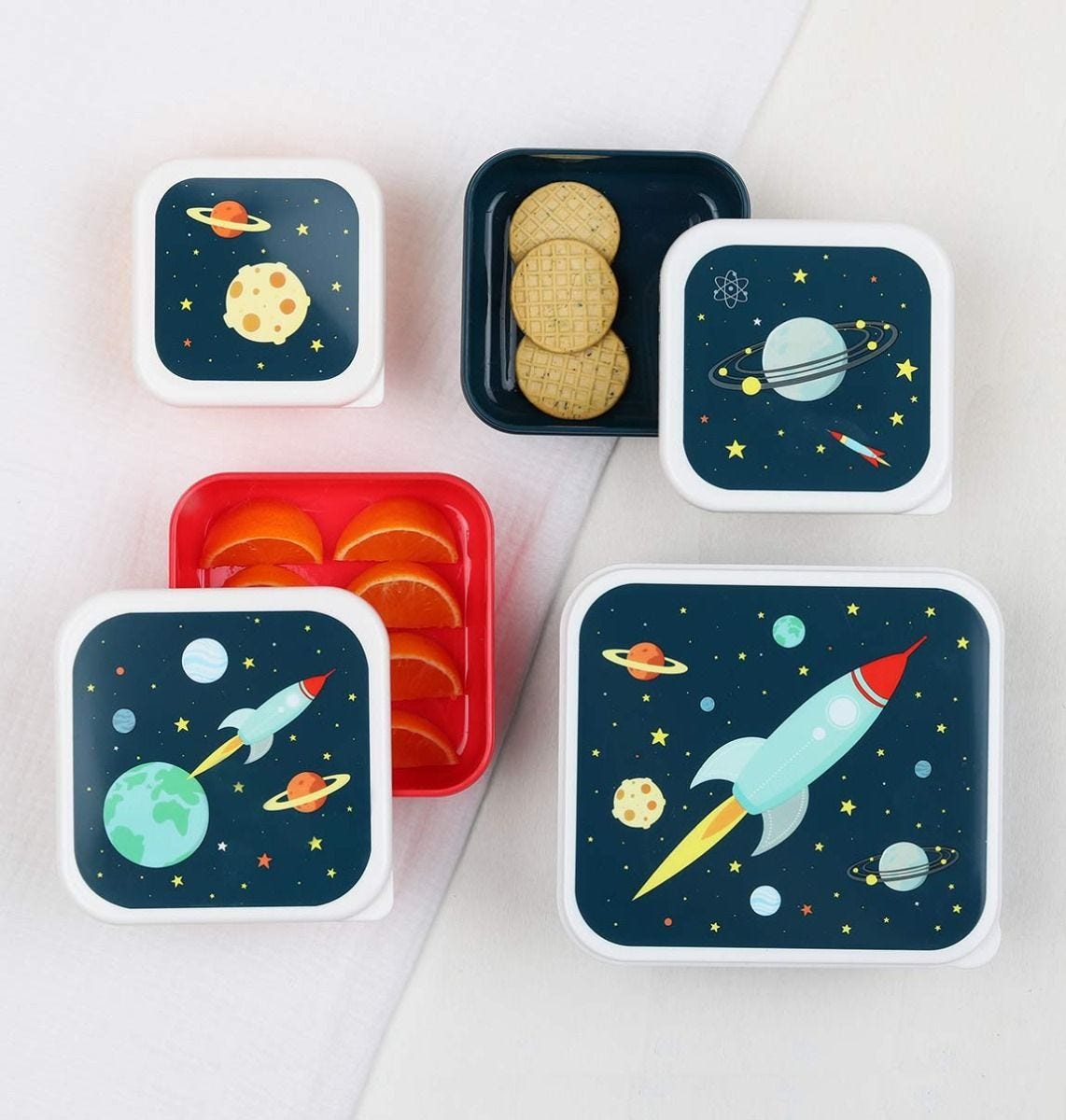 A little lovely company Σετ 4 δοχεία Φαγητού Lunch & Snack Box Space - 1